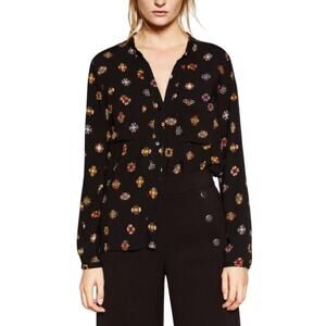 Zara Gem & Jewel Print Black Blouse Size Small